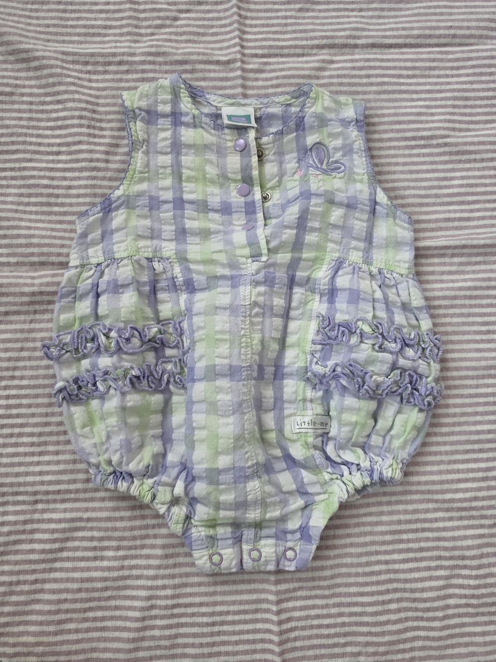Little Me Pastel Plaid Bubble Romper | 12M